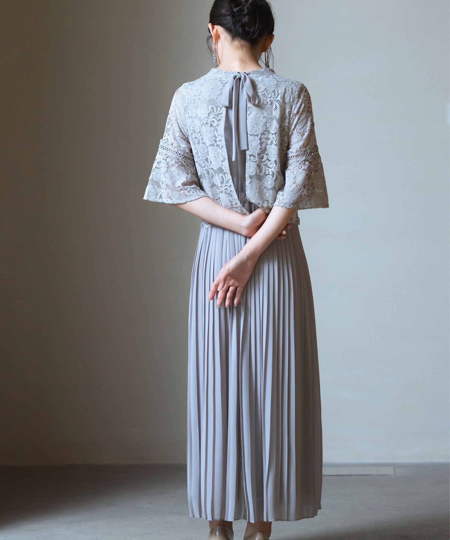 ワンピース ドレス レース プリーツ パーティードレス 結婚式dsj0017