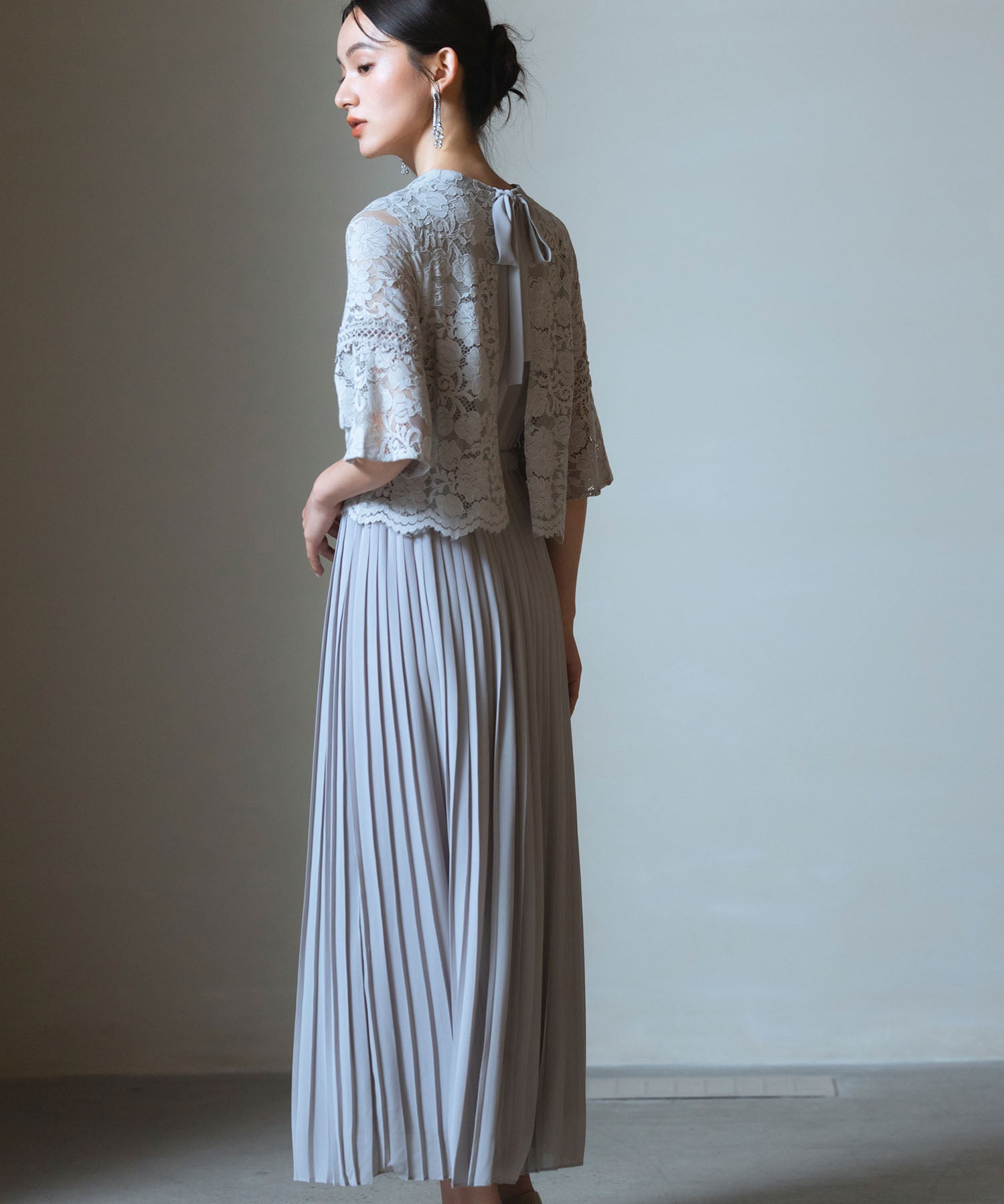 ワンピース ドレス レース プリーツ パーティードレス 結婚式dsj0017