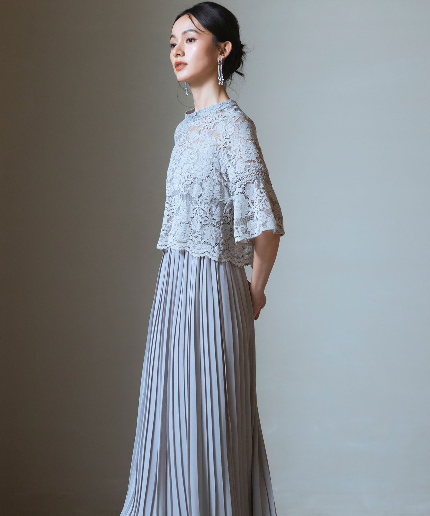 ワンピース ドレス レース プリーツ パーティードレス 結婚式dsj0017