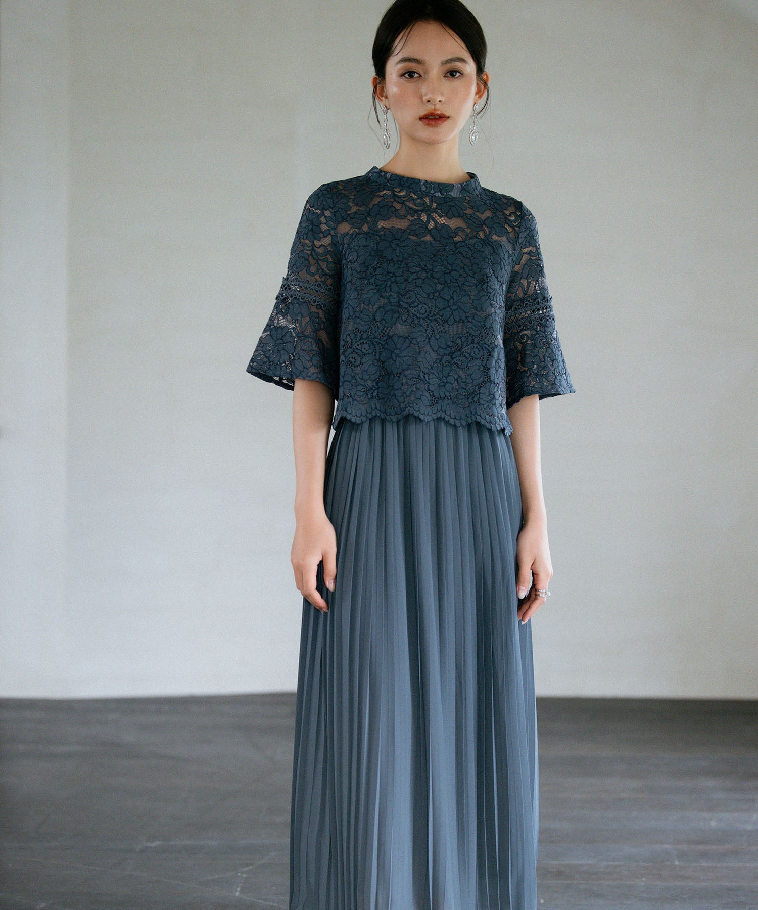 ワンピース ドレス レース プリーツ パーティードレス 結婚式dsj0017