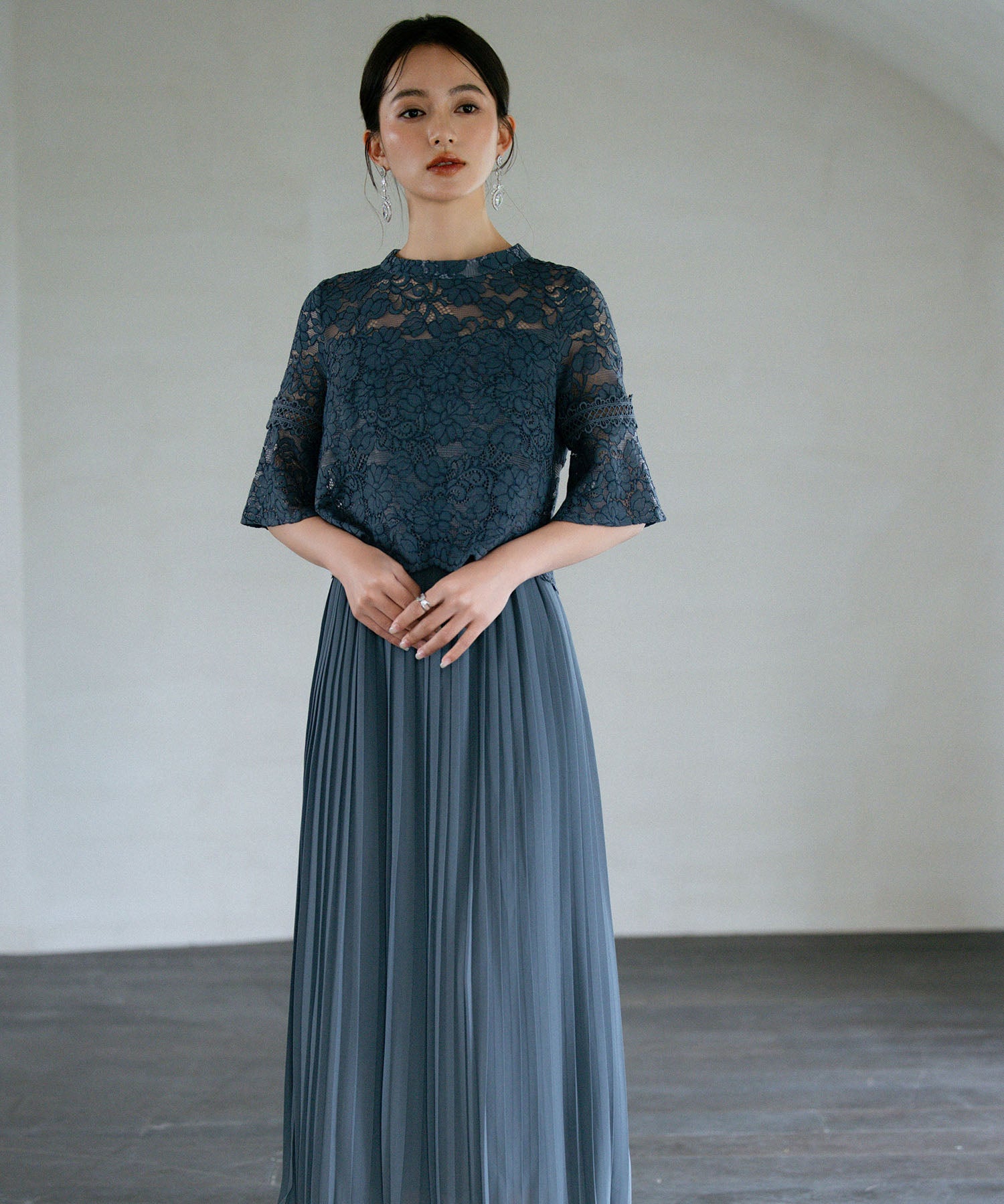 ワンピース ドレス レース プリーツ パーティードレス 結婚式dsj0017