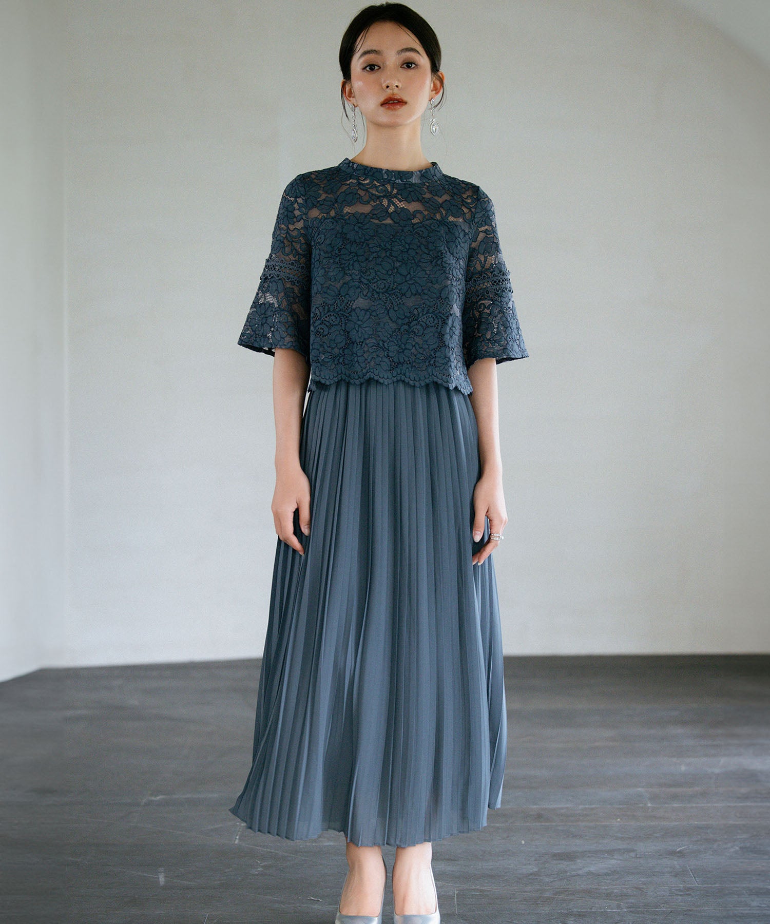 ワンピース ドレス レース プリーツ パーティードレス 結婚式dsj0017