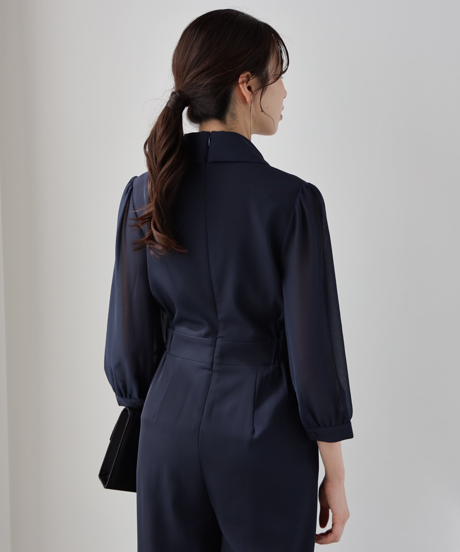 ジャンプスーツ パンツドレス シフォン S M L XL パーティー 結婚式dsj0049 ネイビー
