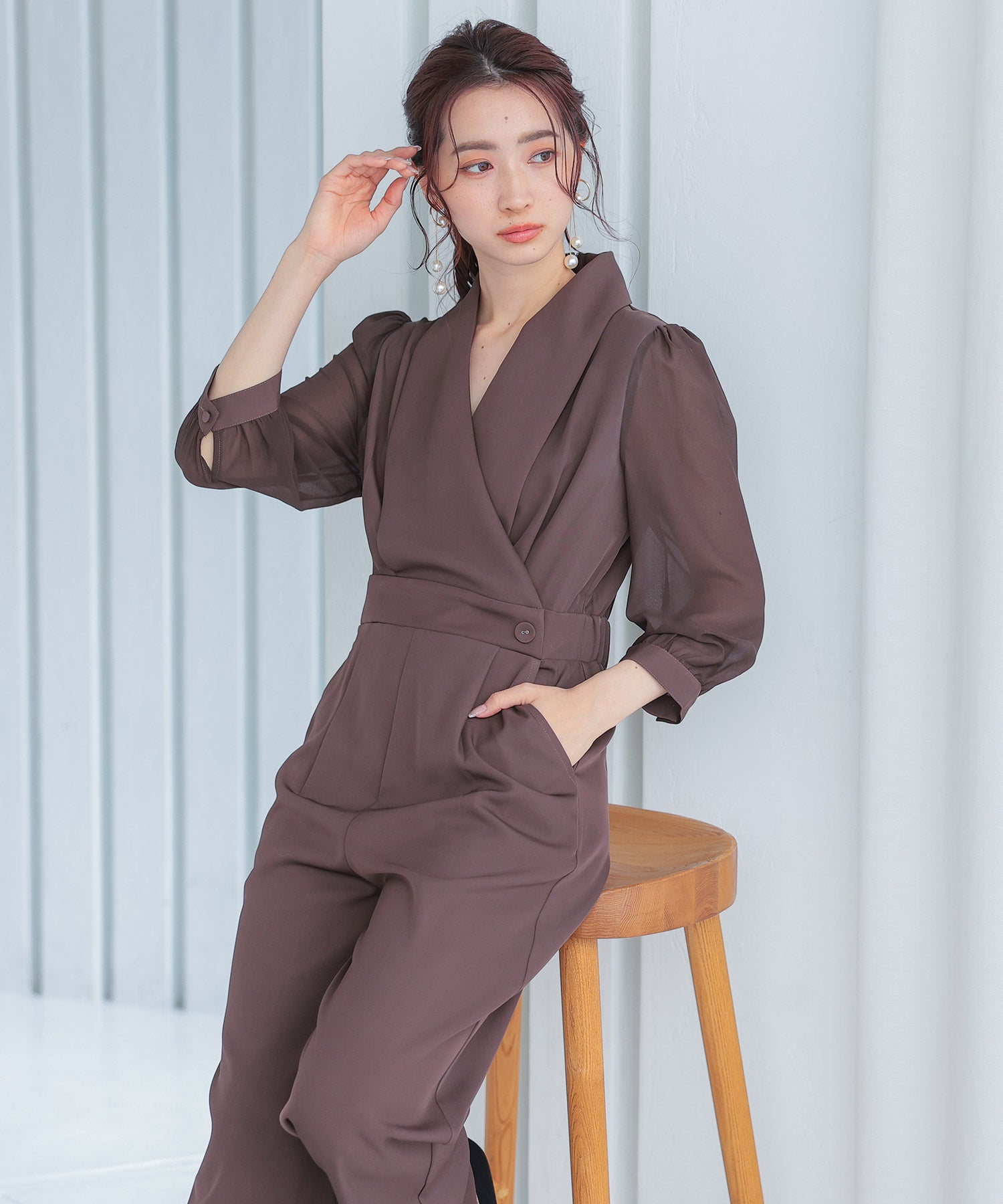 ジャンプスーツ パンツドレス シフォン S M L XL パーティー 結婚式dsj0049-102-17