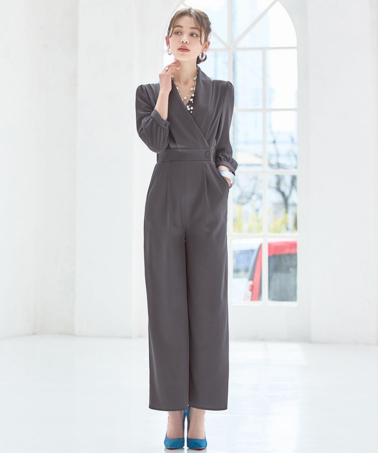 ジャンプスーツ パンツドレス シフォン S M L XL パーティー 結婚式dsj0049-102-365