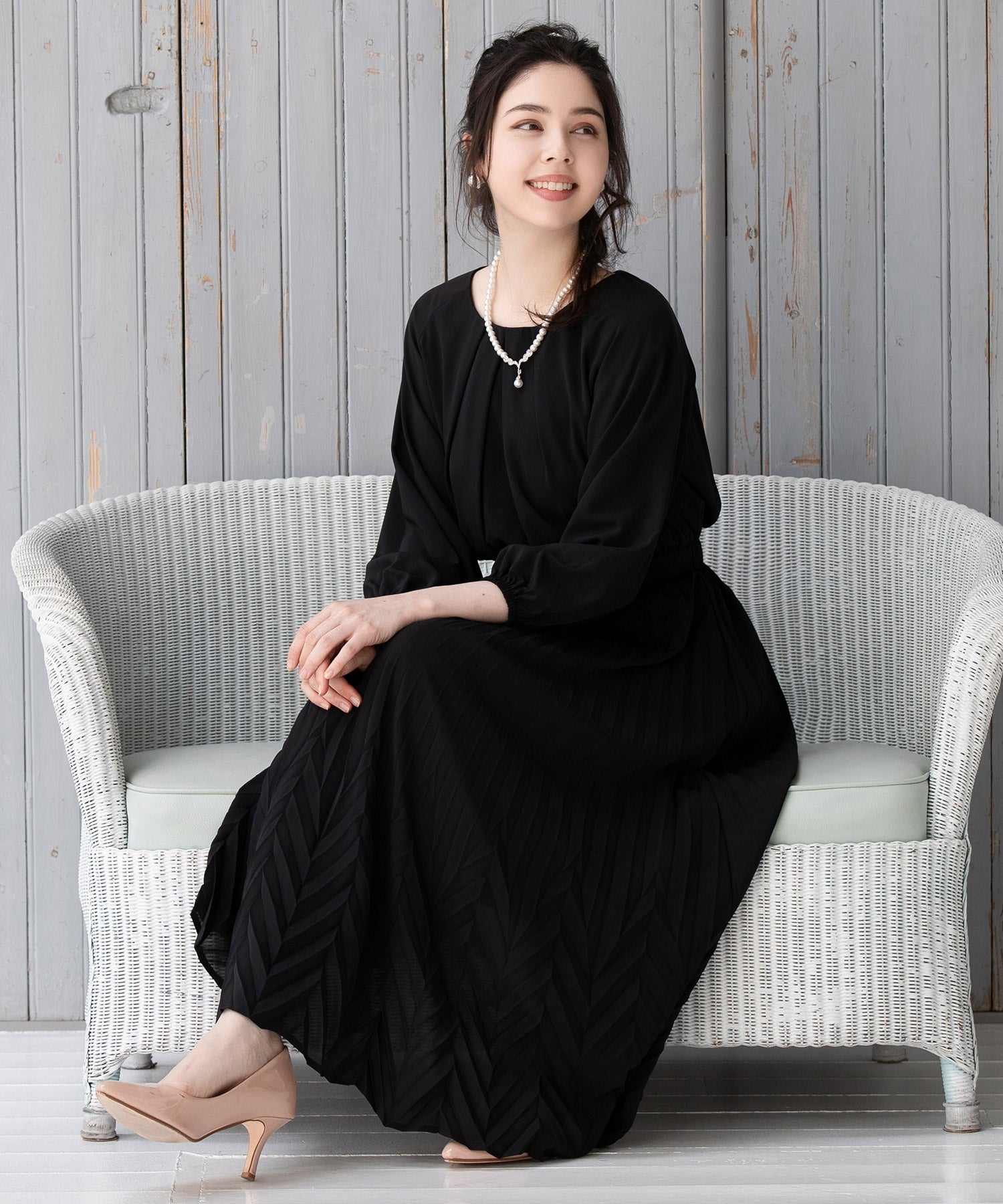 ワンピース Aライン プリーツ ミモレ丈 結婚式 パーティードレスdsj0065