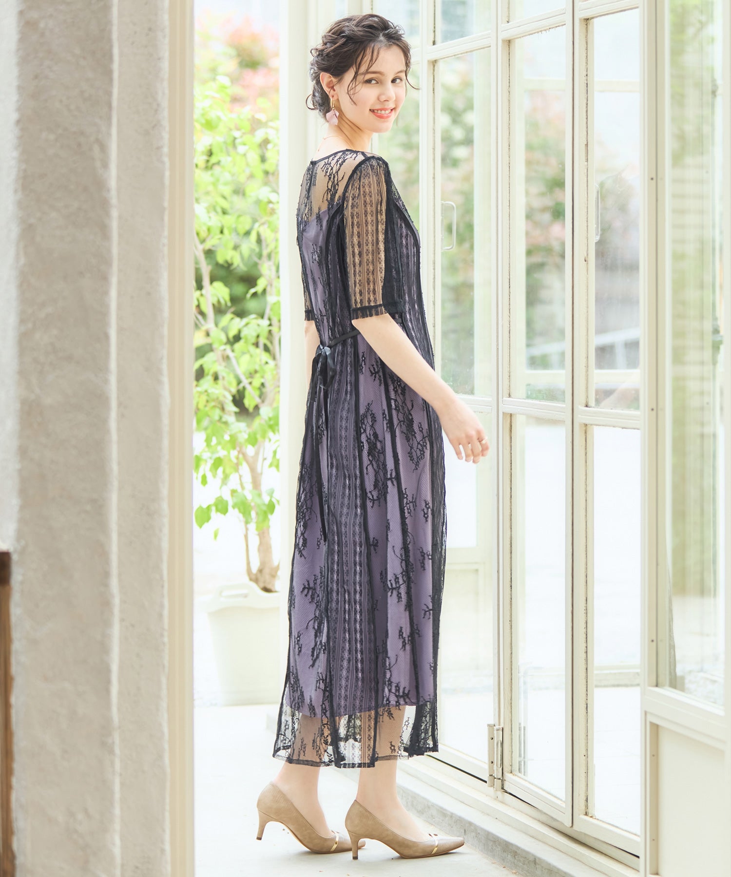 45R 現行 ワンピース ドレス 花柄 フリンジ インディゴ ペイント