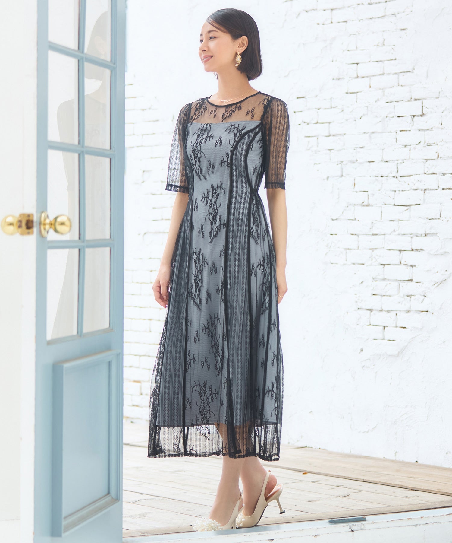 ドレス 結婚式 ワンピース タイト Iライン レースdsm0112