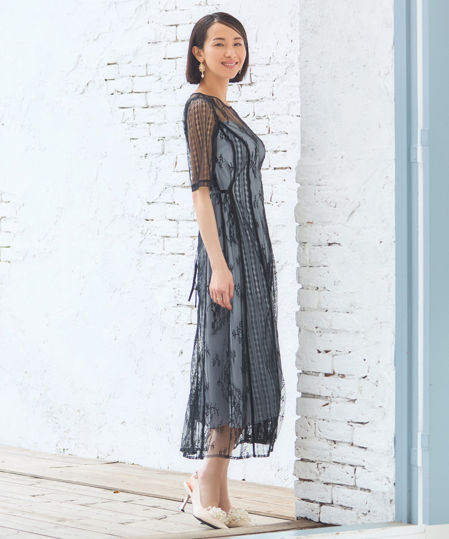 ドレス 結婚式 ワンピース タイト Iライン レースdsm0112