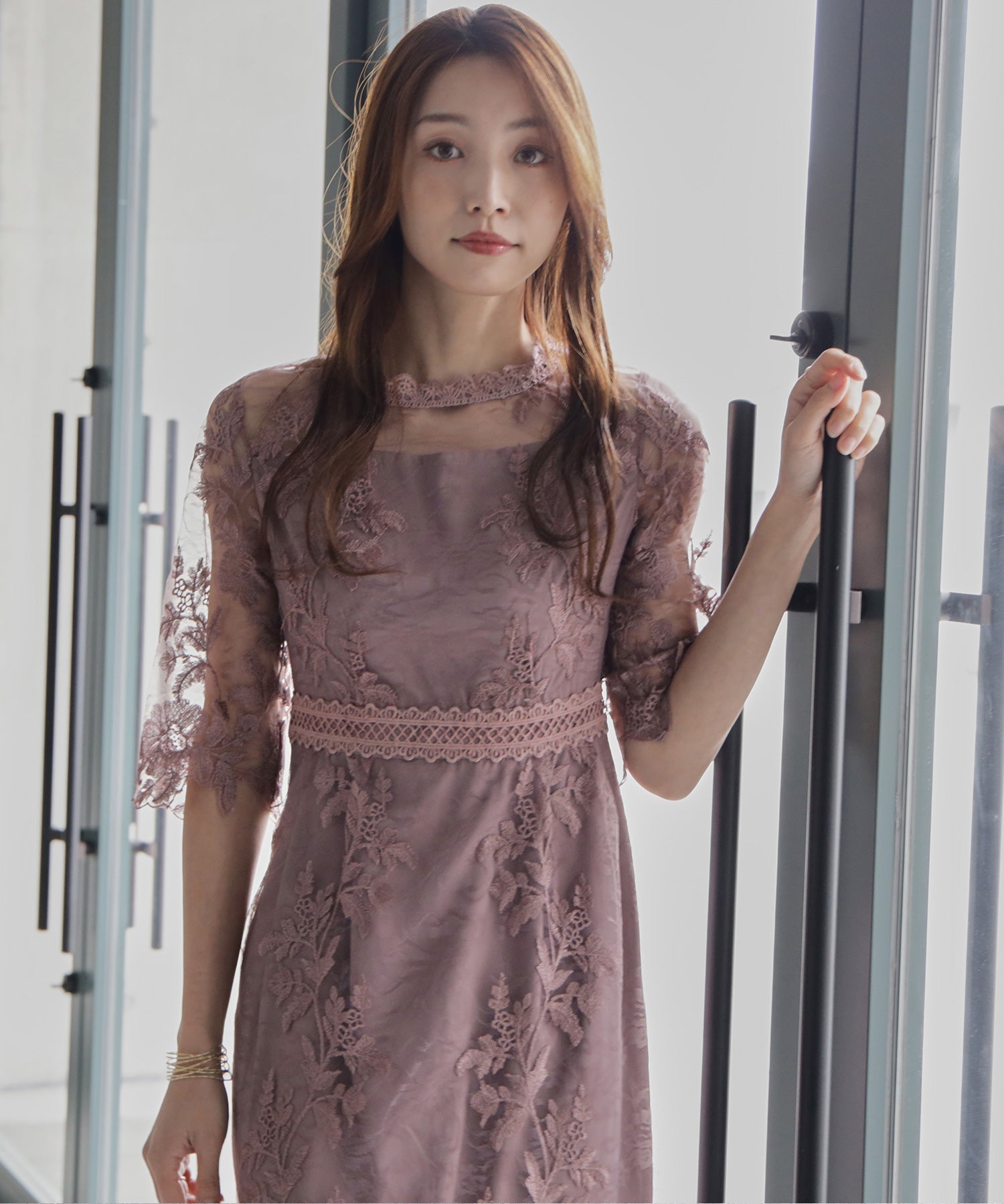 ワンピース ドレス 総レース ミモレ丈 結婚式dsm0113