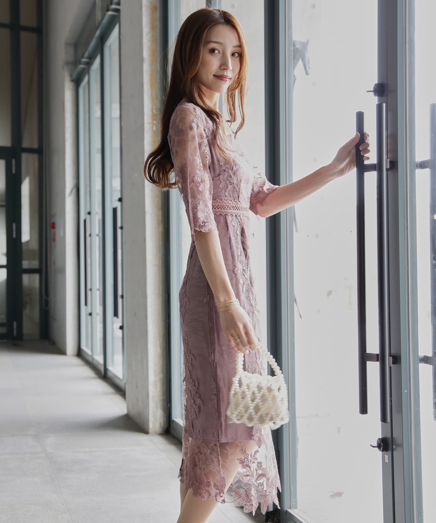ワンピース ドレス 総レース ミモレ丈 結婚式dsm0113