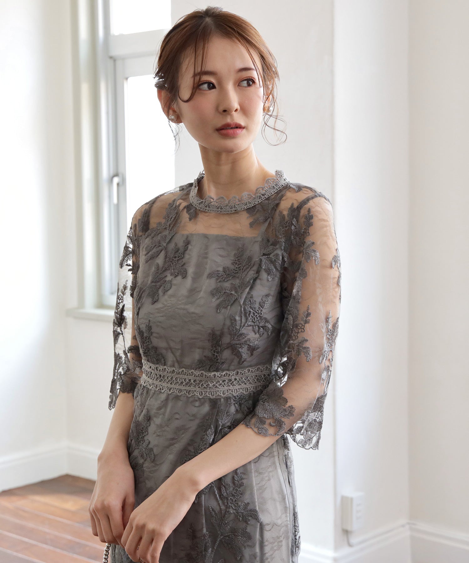ワンピース ドレス 総レース ミモレ丈 結婚式dsm0113