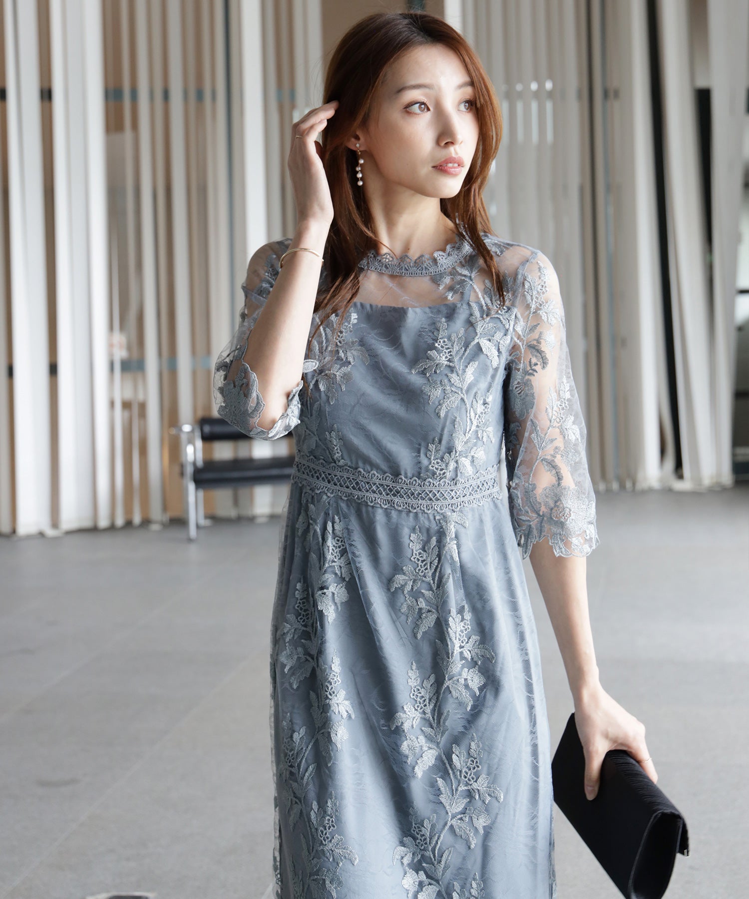 ワンピース ドレス 総レース ミモレ丈 結婚式dsm0113