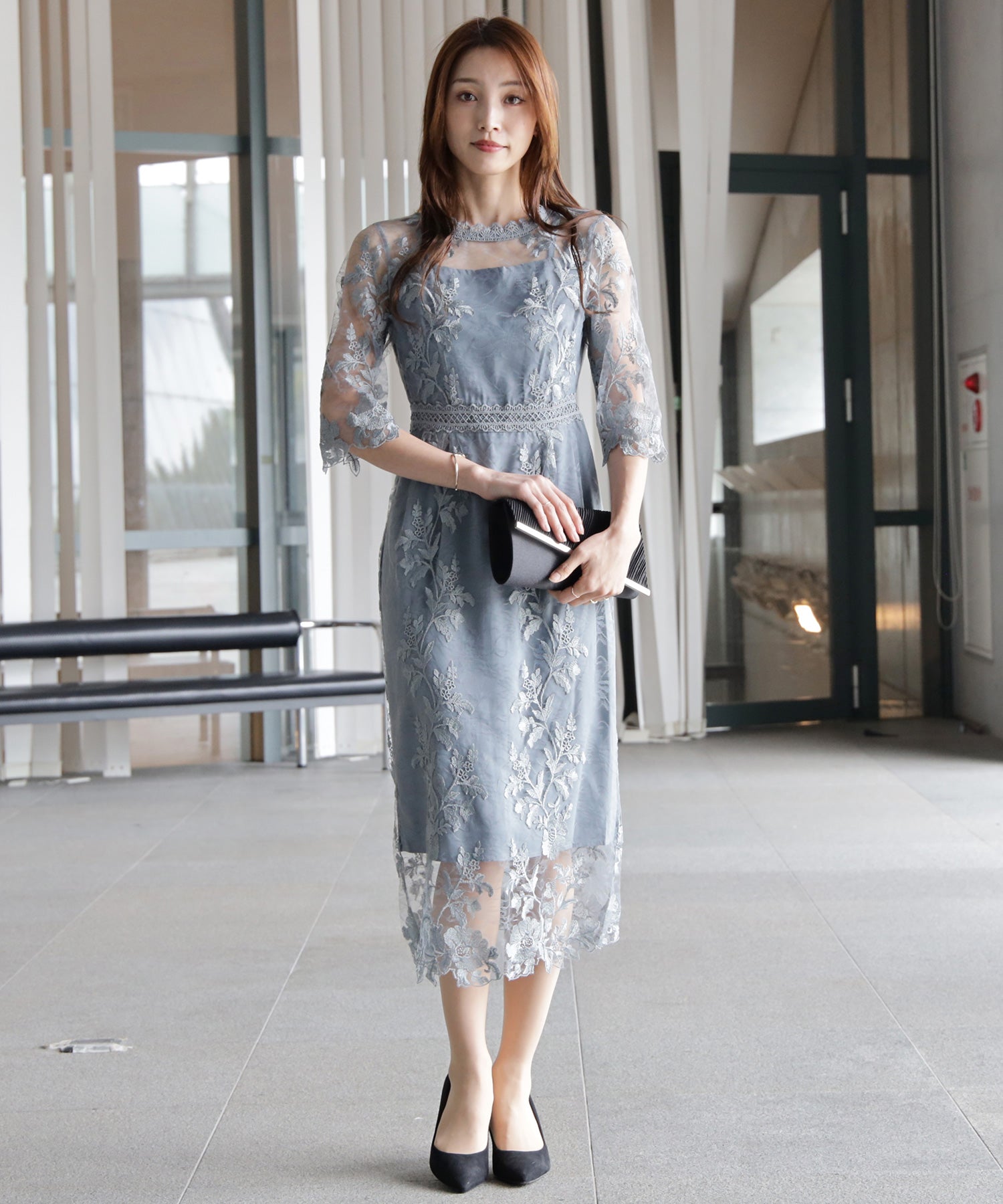 ワンピース ドレス 総レース ミモレ丈 結婚式dsm0113-102-72