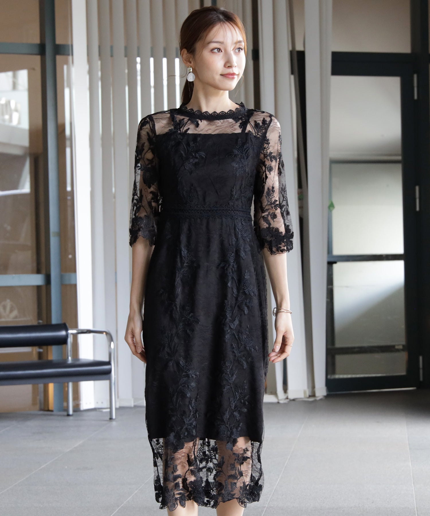 ワンピース ドレス 総レース ミモレ丈 結婚式dsm0113-102-8