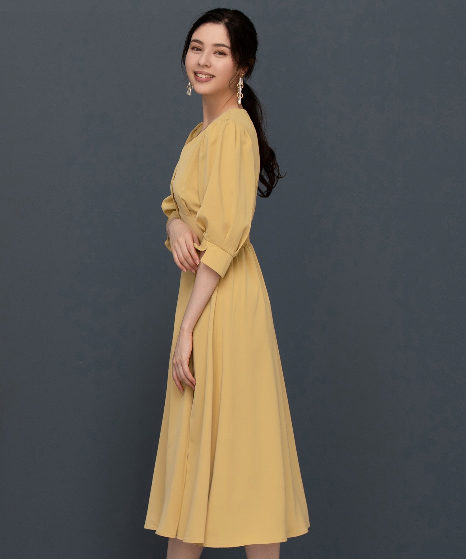 ワンピース 袖付き 披露宴 結婚式 オフィス パーティードレスdsn0052