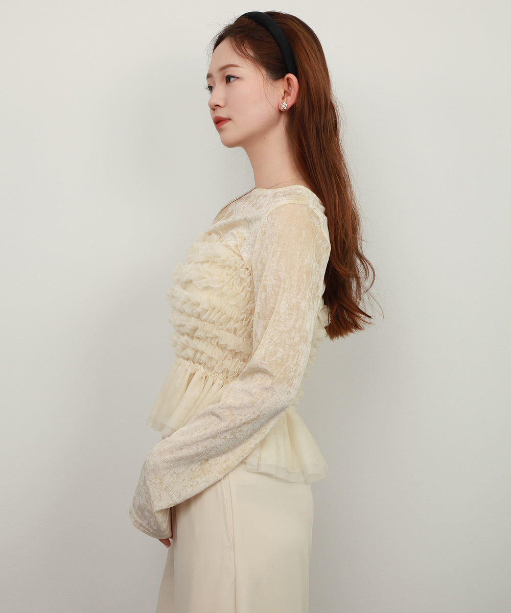 ベロア トップス シャツ 長袖 透け感dsrb1014 ベージュ – [公式]DRESS+