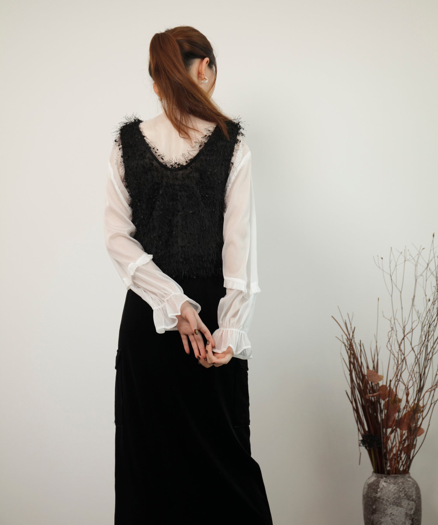 ベスト フリンジベスト 前後2WAY ショート丈dsrb1018 ブラック