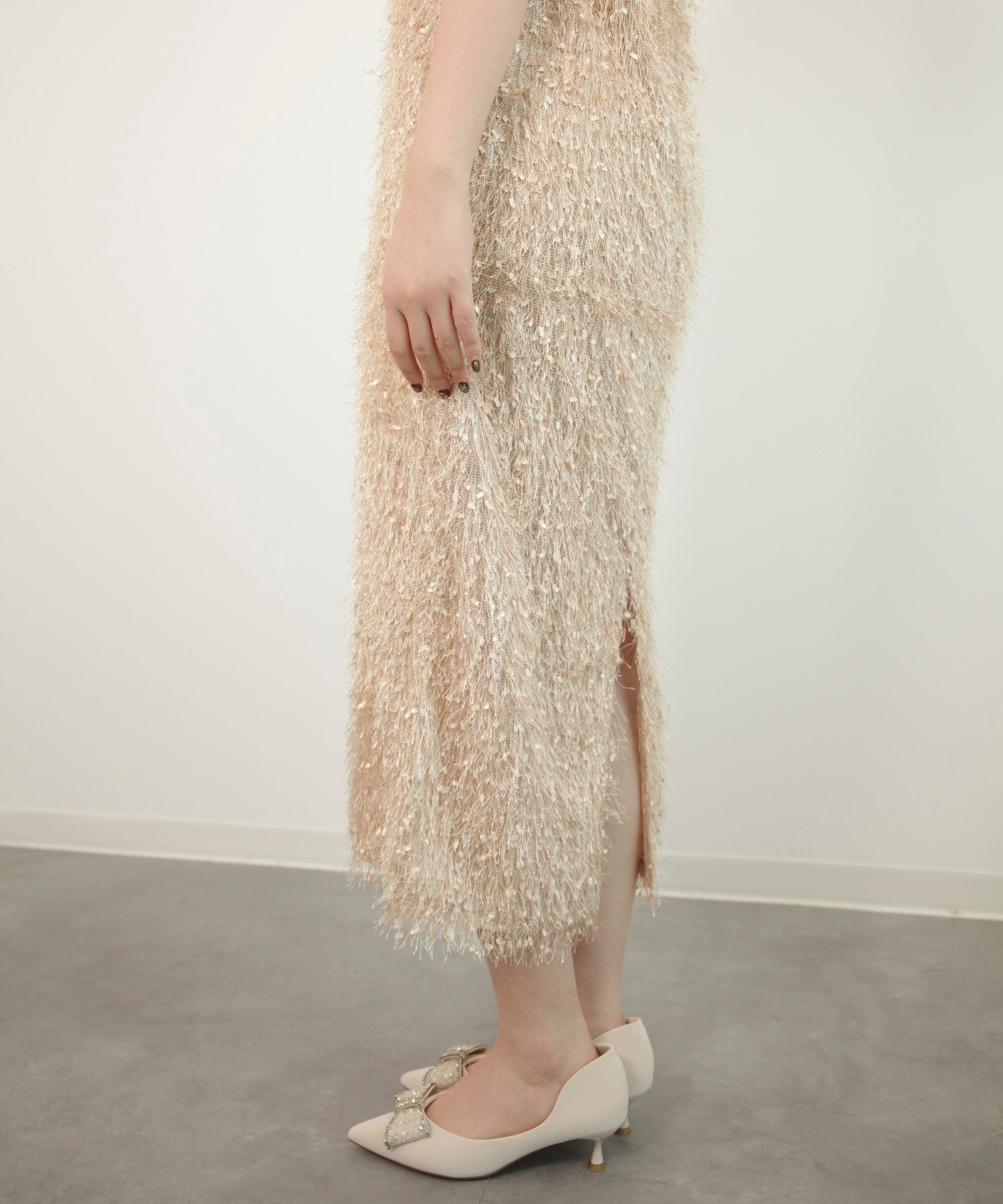 フリンジ フェザーヤーン キャミワンピースdsrb1020 ベージュ