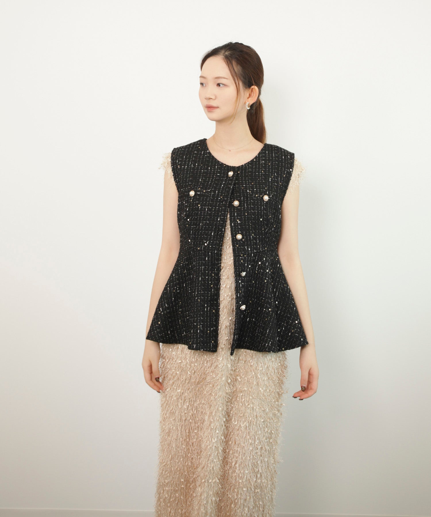 フリンジ フェザーヤーン キャミワンピースdsrb1020 ベージュ