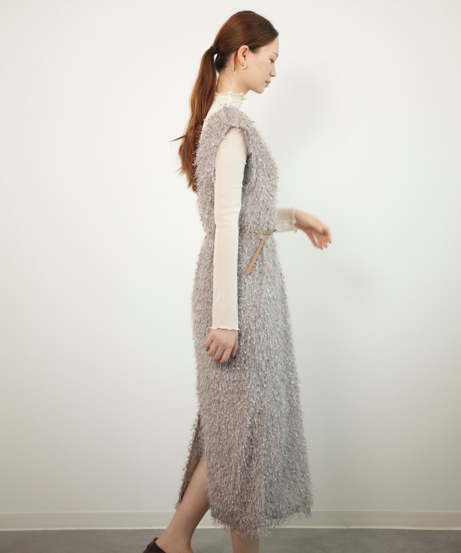 フリンジ フェザーヤーン キャミワンピースdsrb1020 グレー