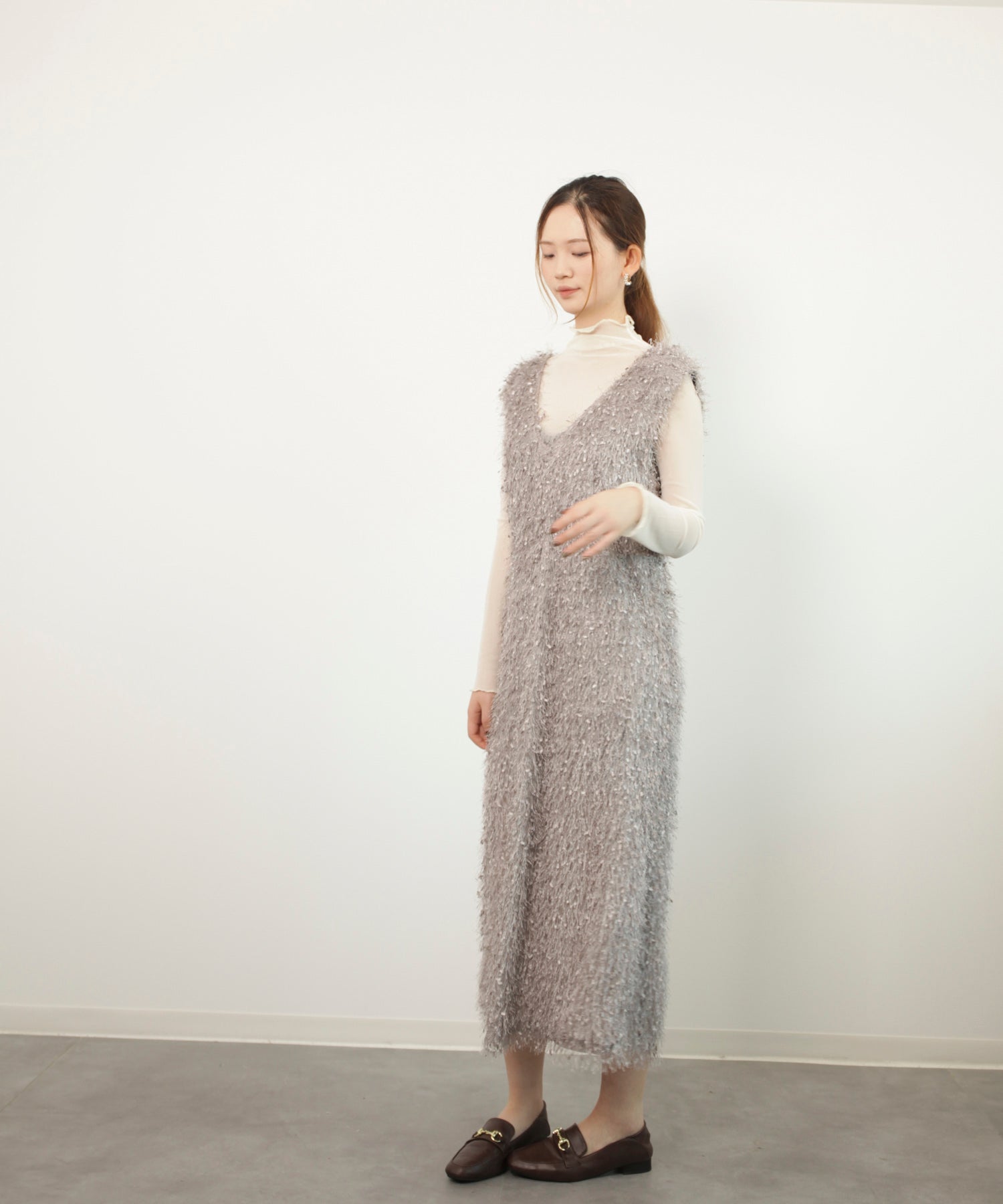 フリンジ フェザーヤーン キャミワンピースdsrb1020 グレー