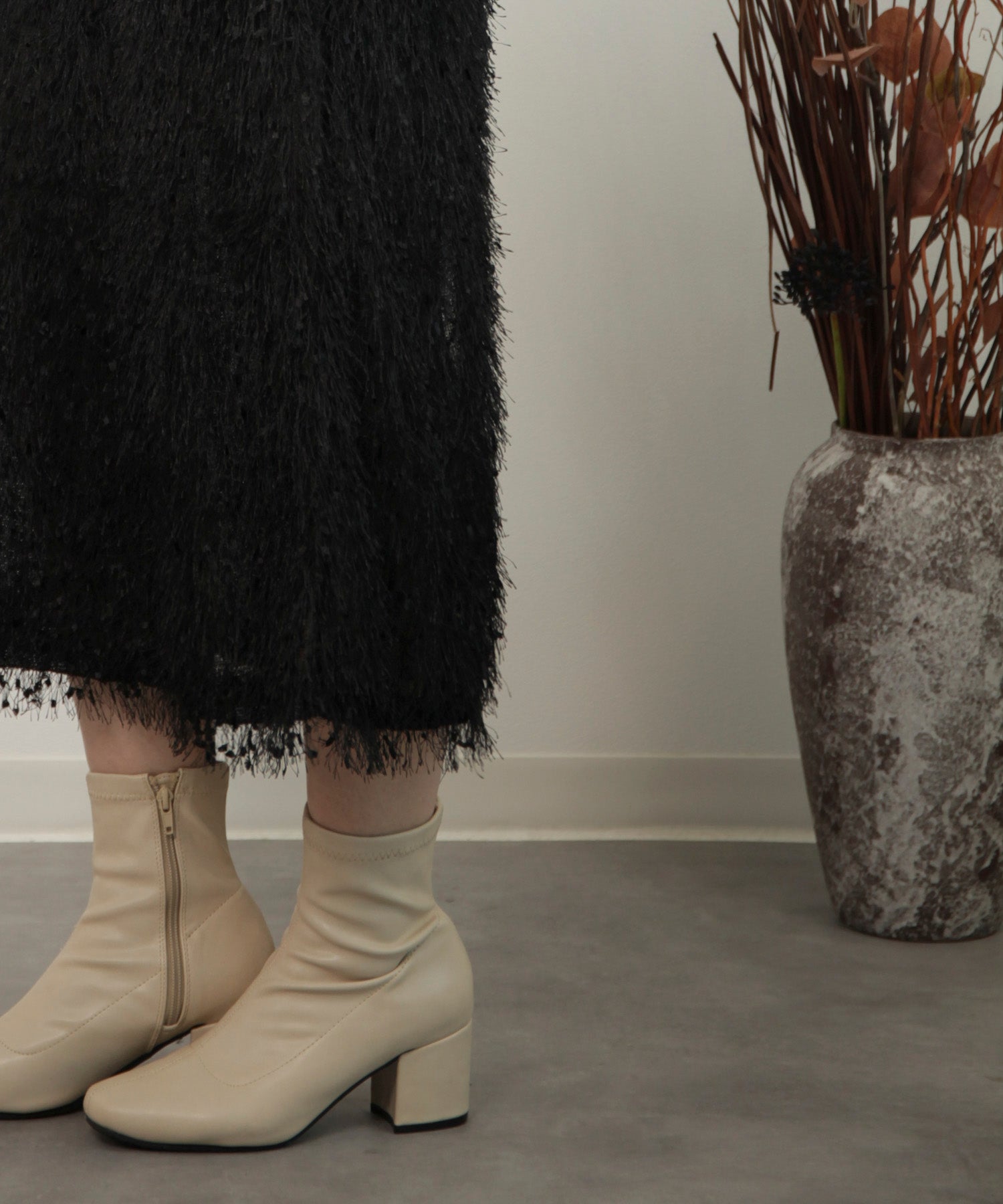 フリンジ フェザーヤーン キャミワンピースdsrb1020 ブラック