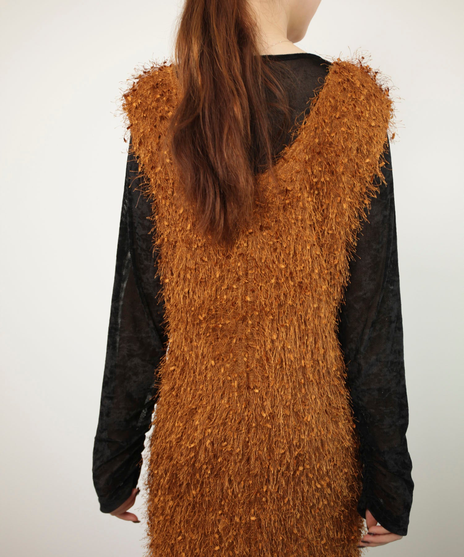 フリンジ フェザーヤーン キャミワンピースdsrb1020 モカ