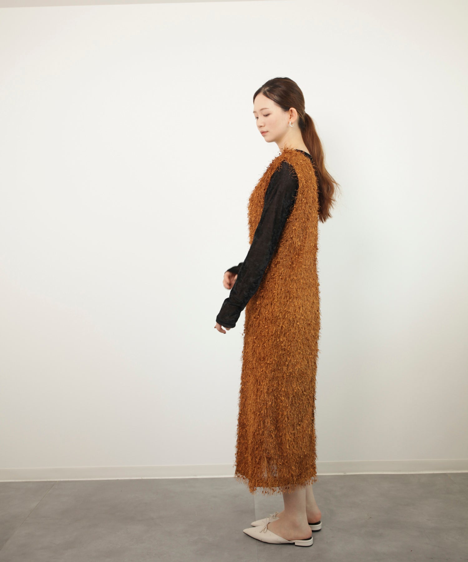 フリンジ フェザーヤーン キャミワンピースdsrb1020 モカ