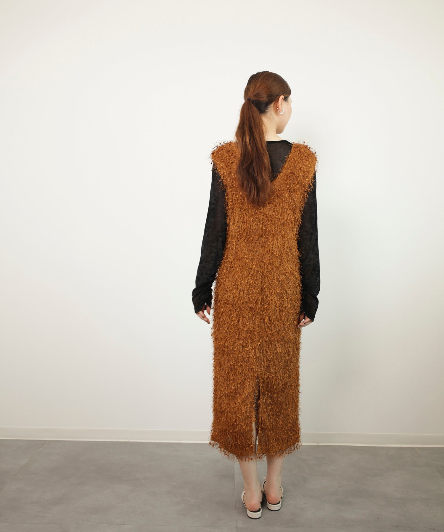 フリンジ フェザーヤーン キャミワンピースdsrb1020 モカ