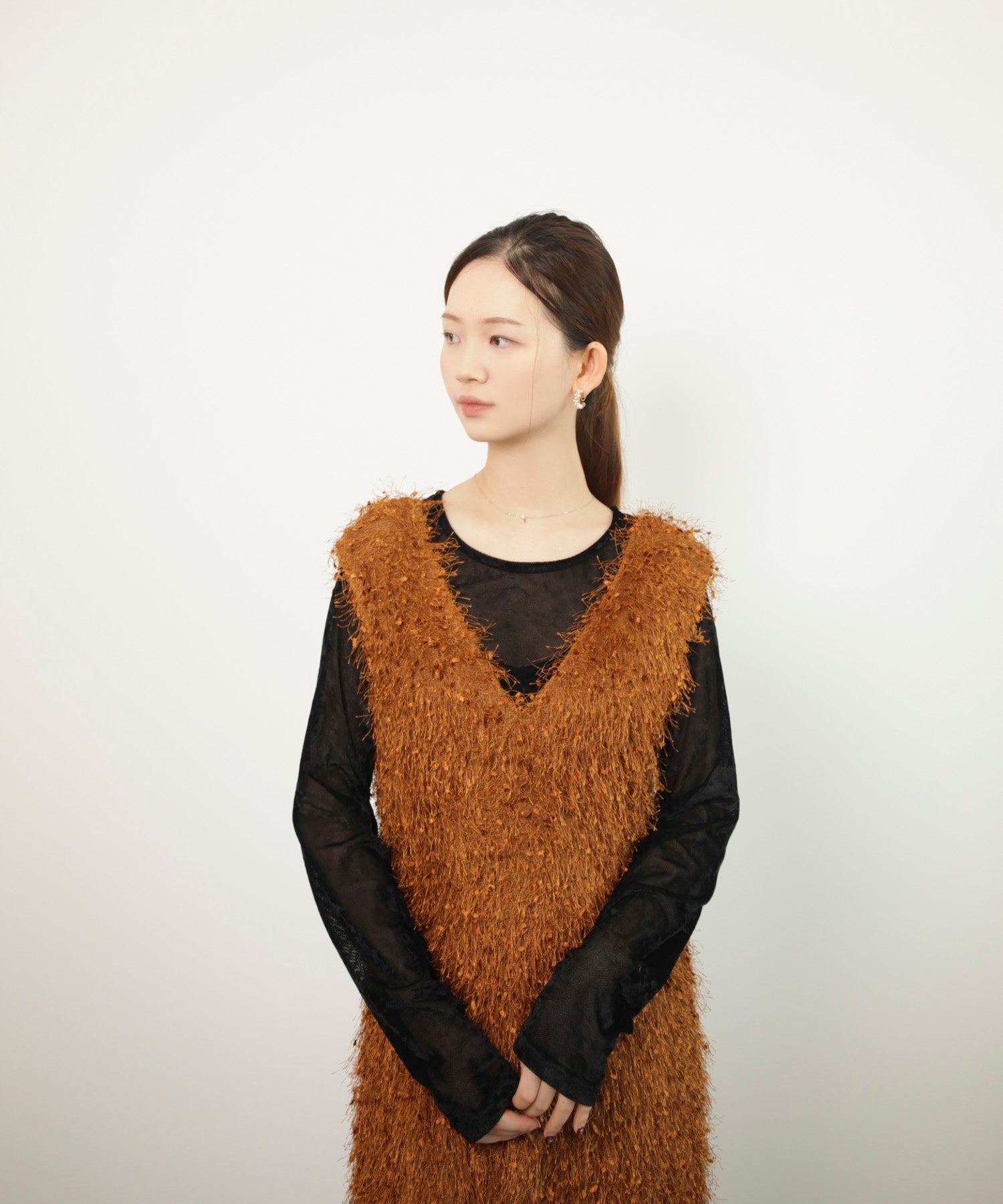 フリンジ フェザーヤーン キャミワンピースdsrb1020 モカ