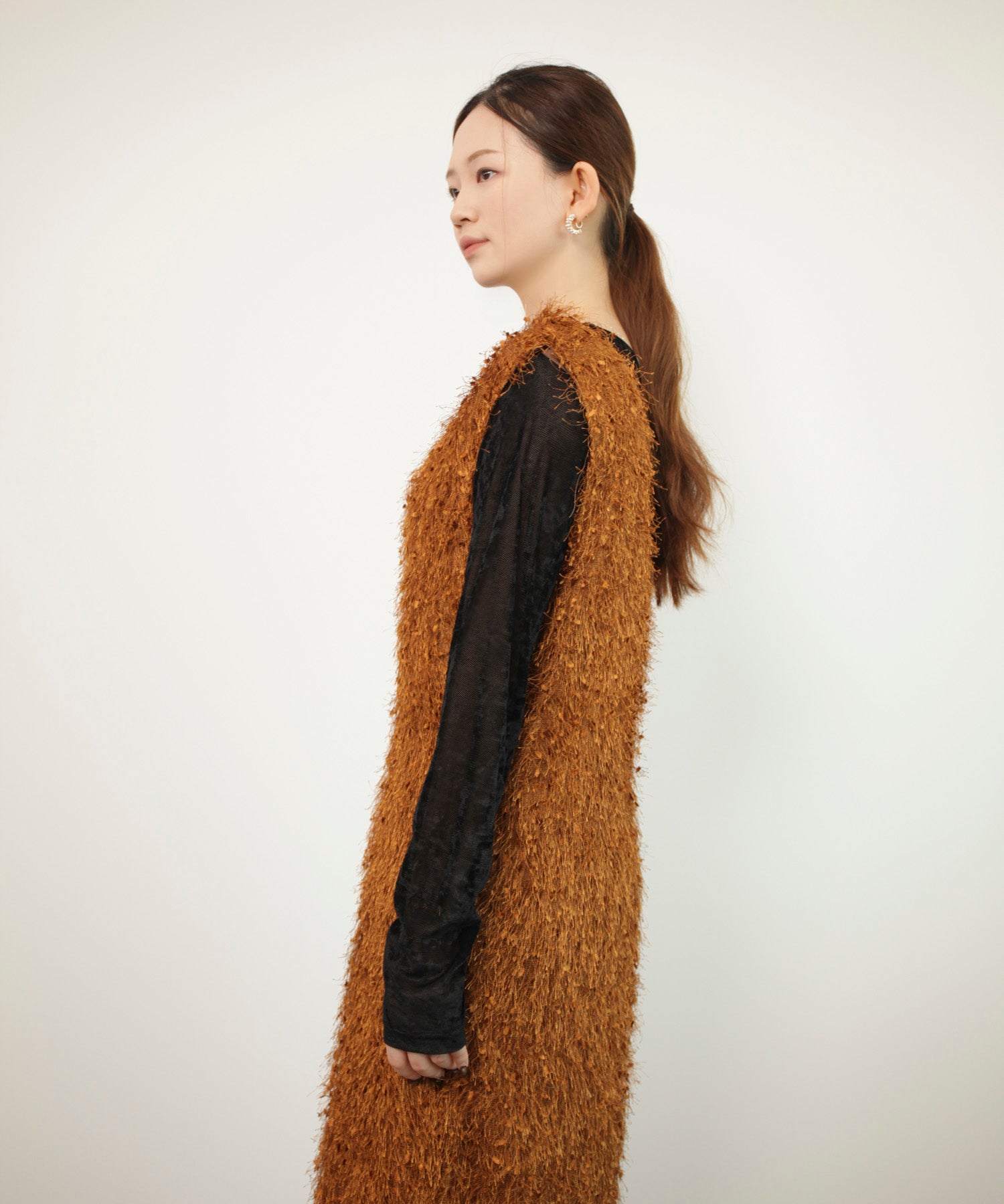 フリンジ フェザーヤーン キャミワンピースdsrb1020 モカ