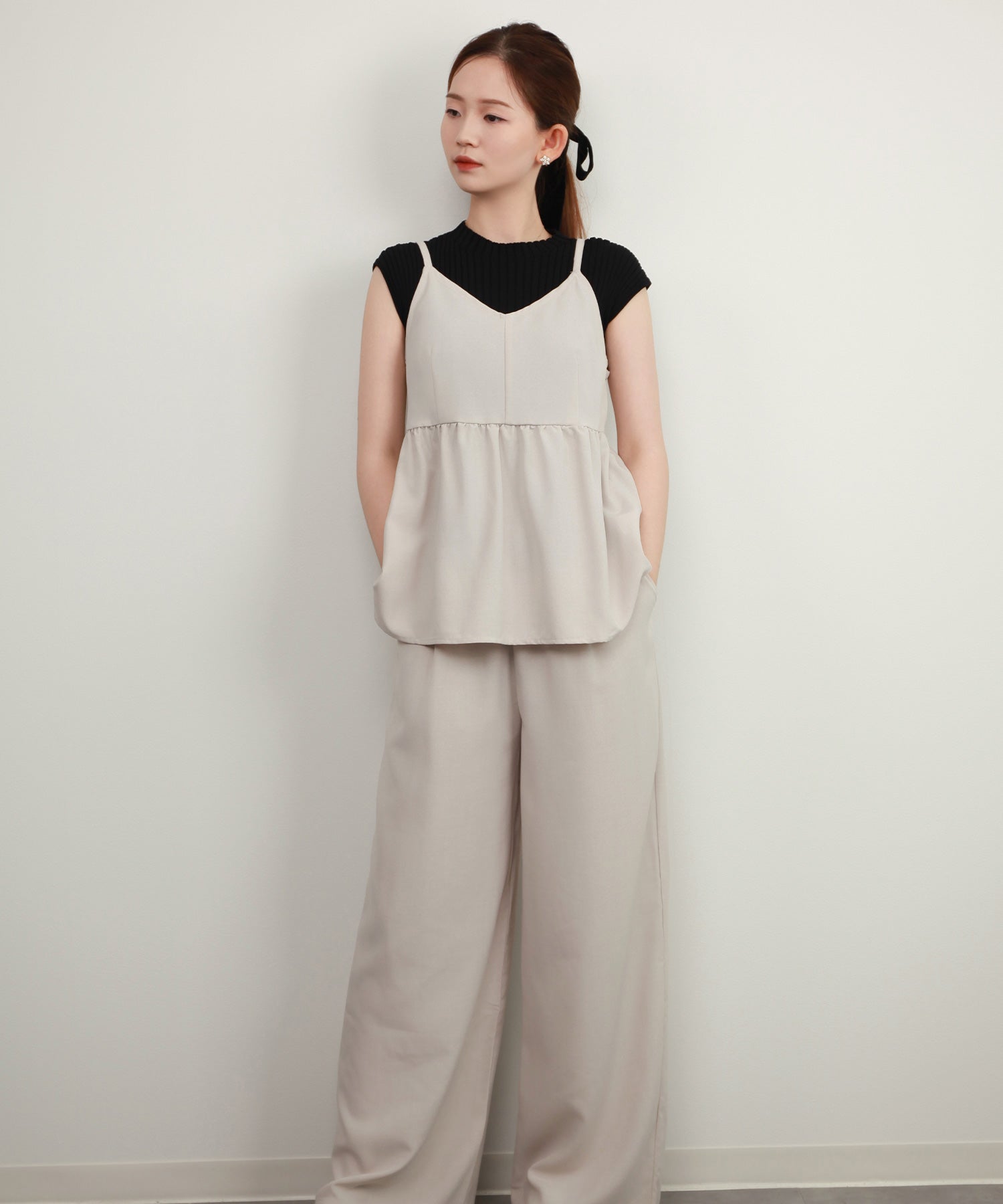 ペプラム ギャザー キャミソール セットアップdsrb2732 アイボリー