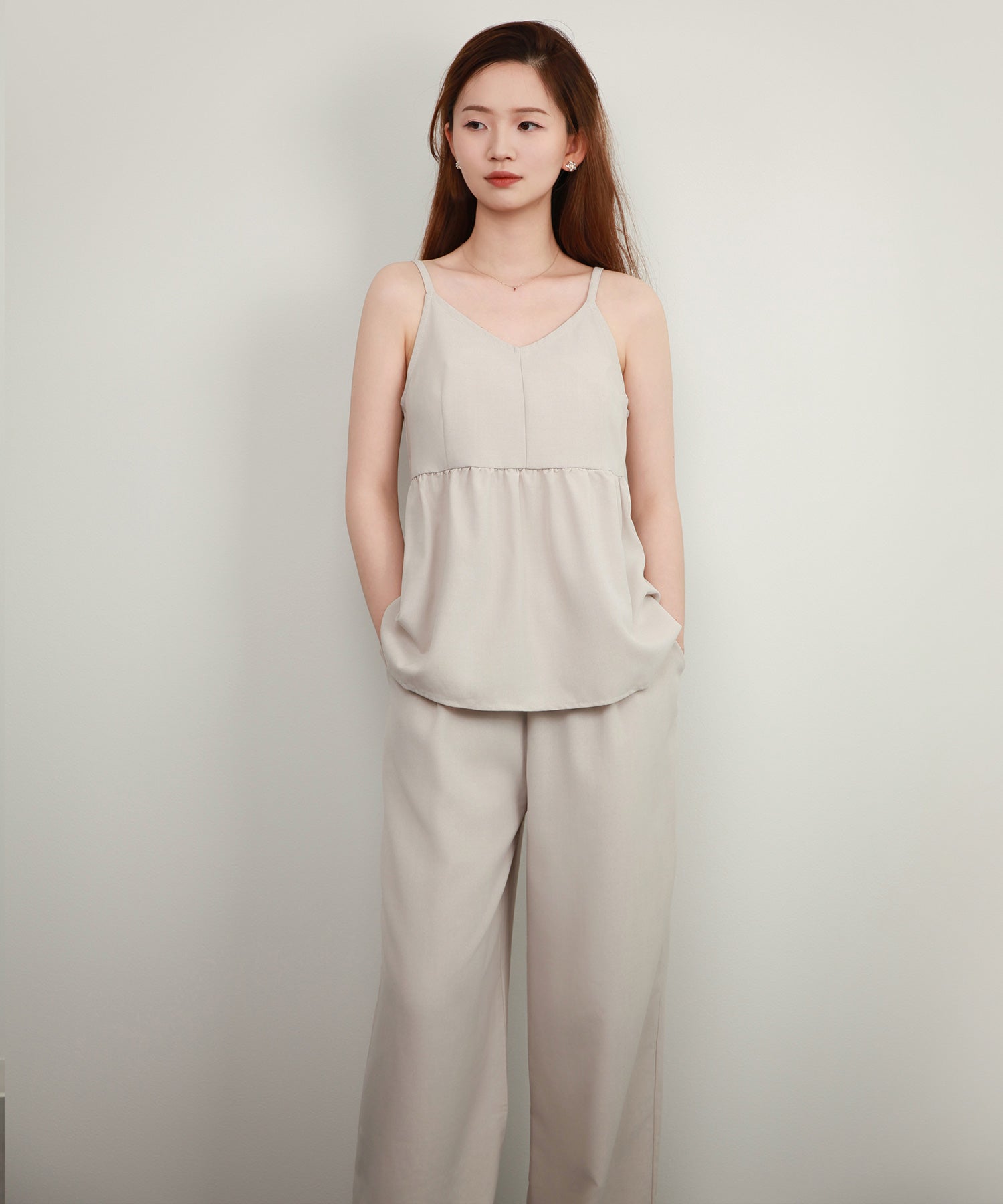 ペプラム ギャザー キャミソール セットアップdsrb2732 アイボリー