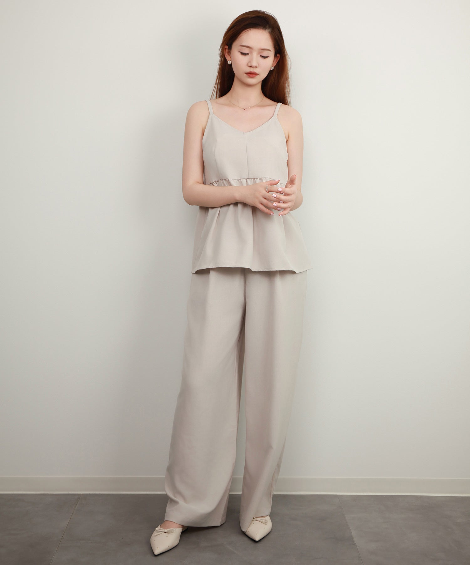 ペプラム ギャザー キャミソール セットアップdsrb2732 アイボリー