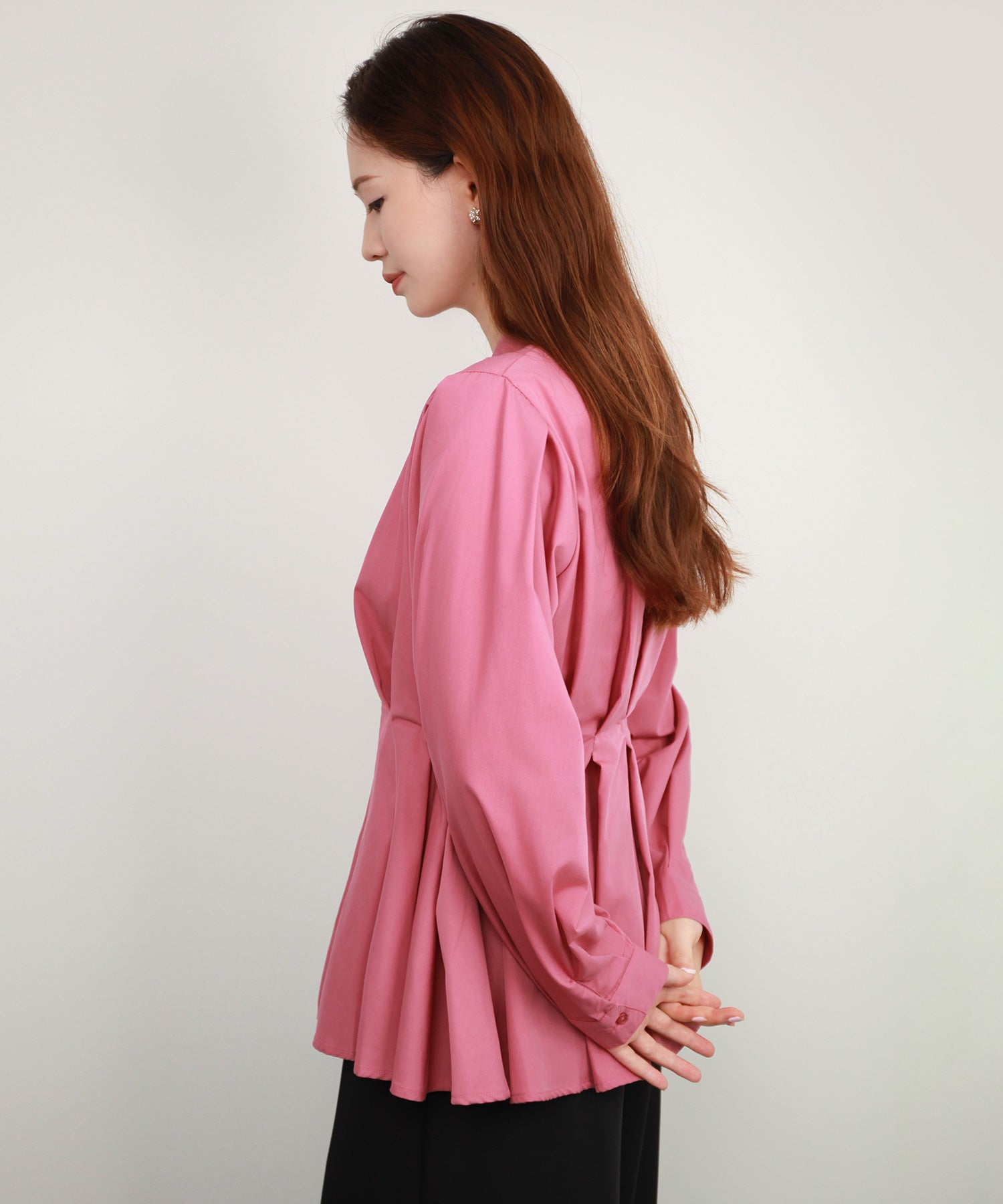 シャツ ブラウス スタンド カラーウエストタックdsrb4396 パープル