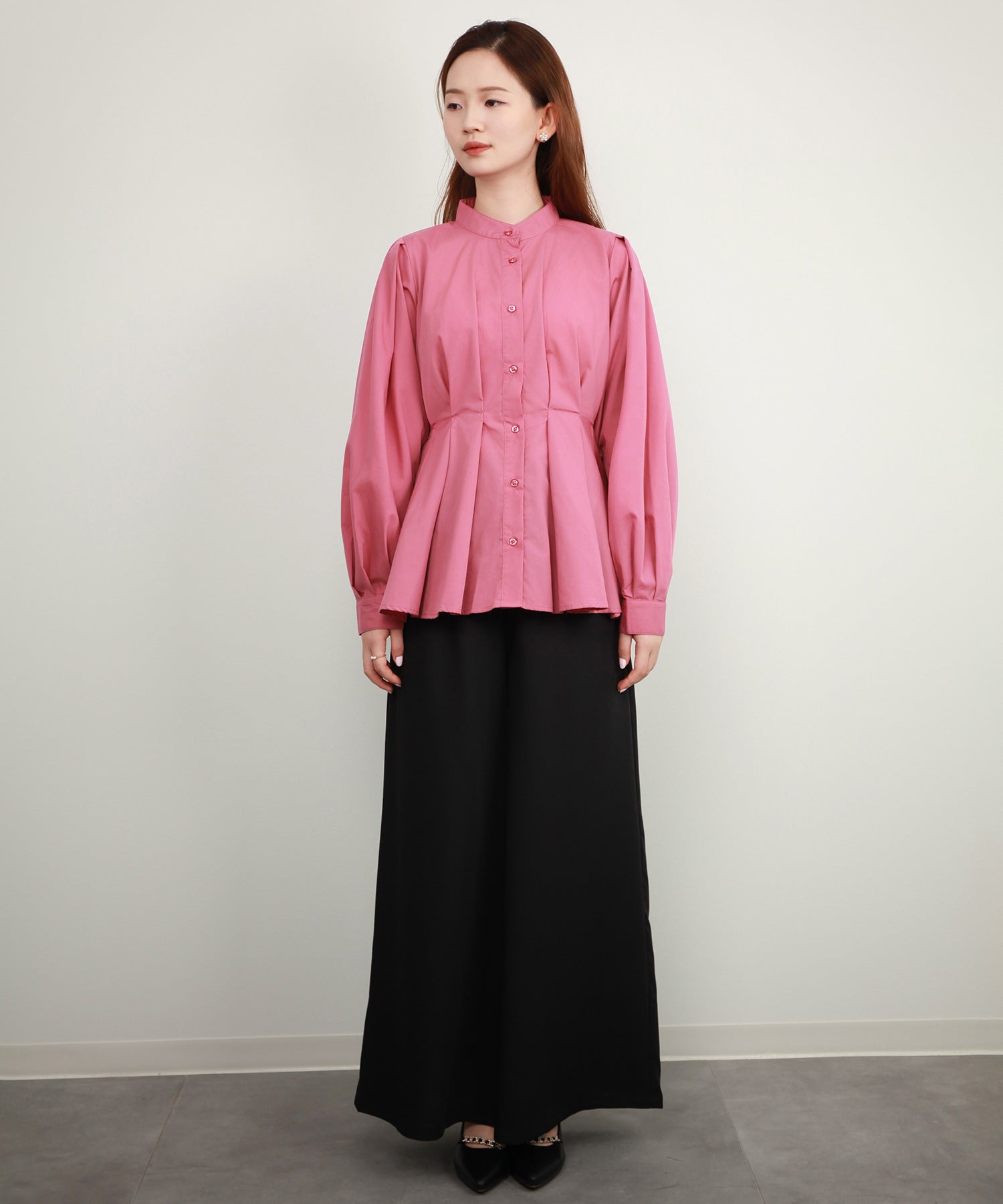 シャツ ブラウス スタンド カラーウエストタックdsrb4396 パープル