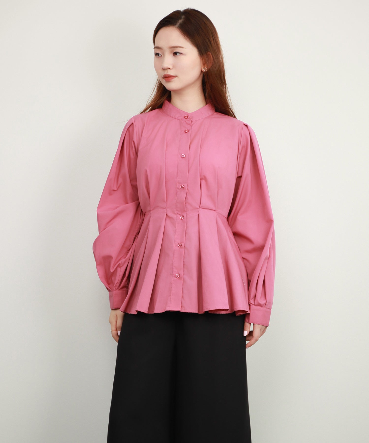 シャツ ブラウス スタンド カラーウエストタックdsrb4396 パープル