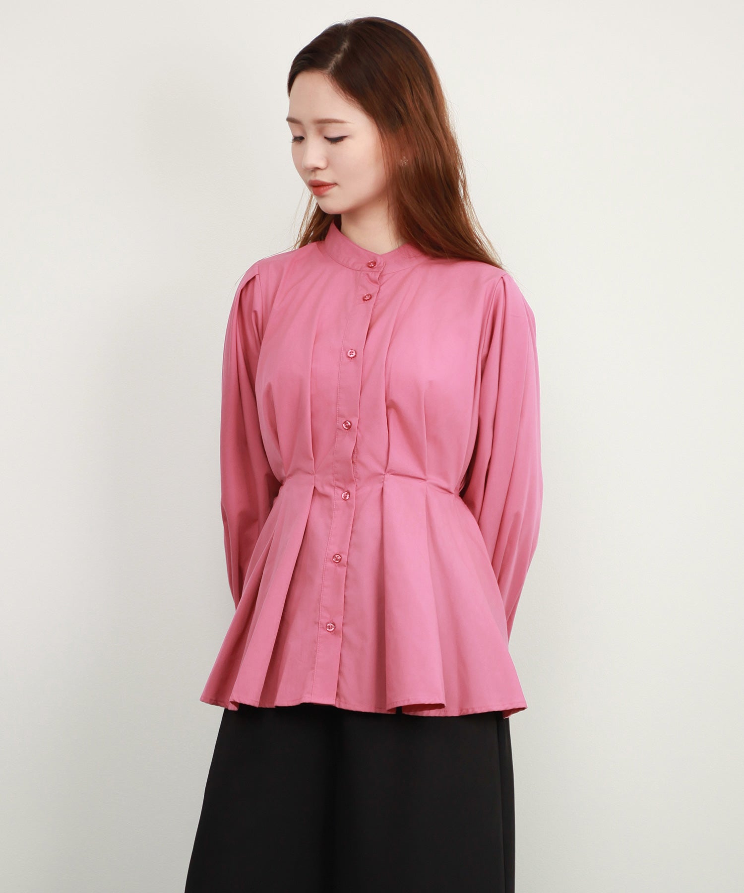 シャツ ブラウス スタンド カラーウエストタックdsrb4396 パープル