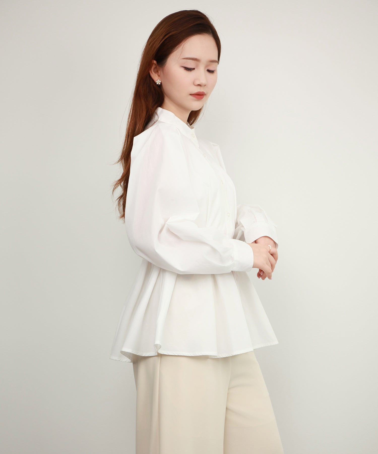 シャツ ブラウス スタンド カラーウエストタックdsrb4396 オフホワイト