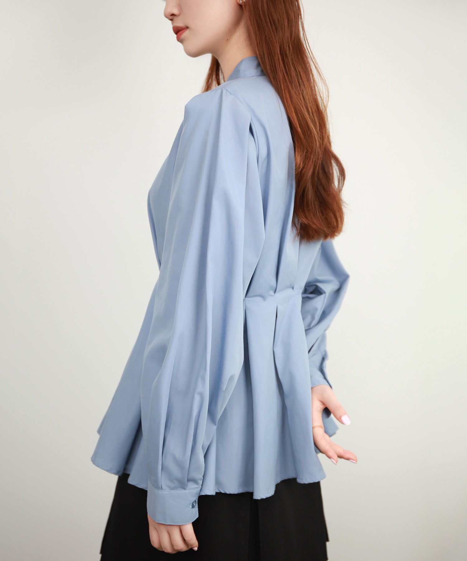 シャツ ブラウス スタンド カラーウエストタックdsrb4396 ブルー