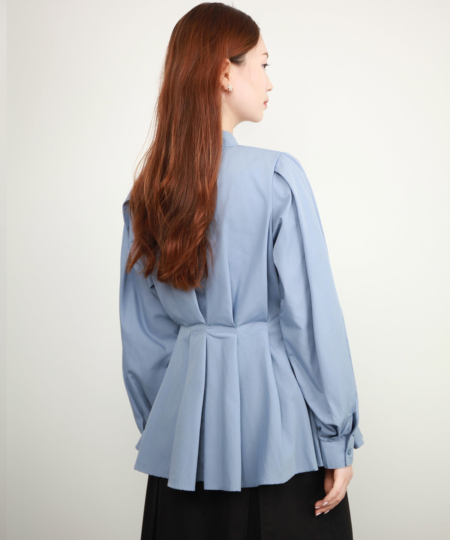 シャツ ブラウス スタンド カラーウエストタックdsrb4396 ブルー