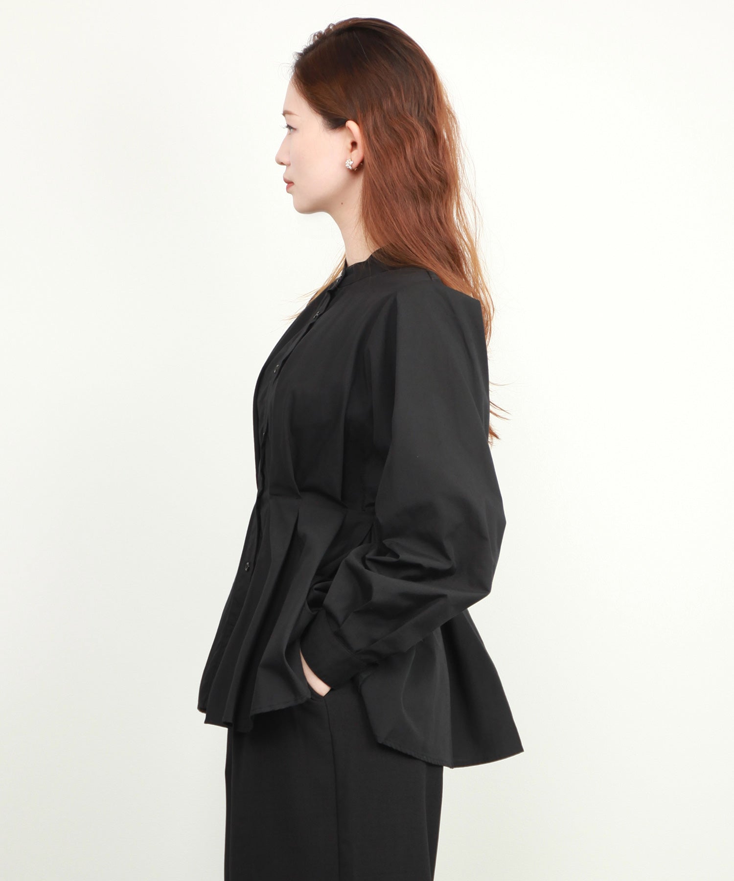 シャツ ブラウス スタンド カラーウエストタックdsrb4396 ブラック