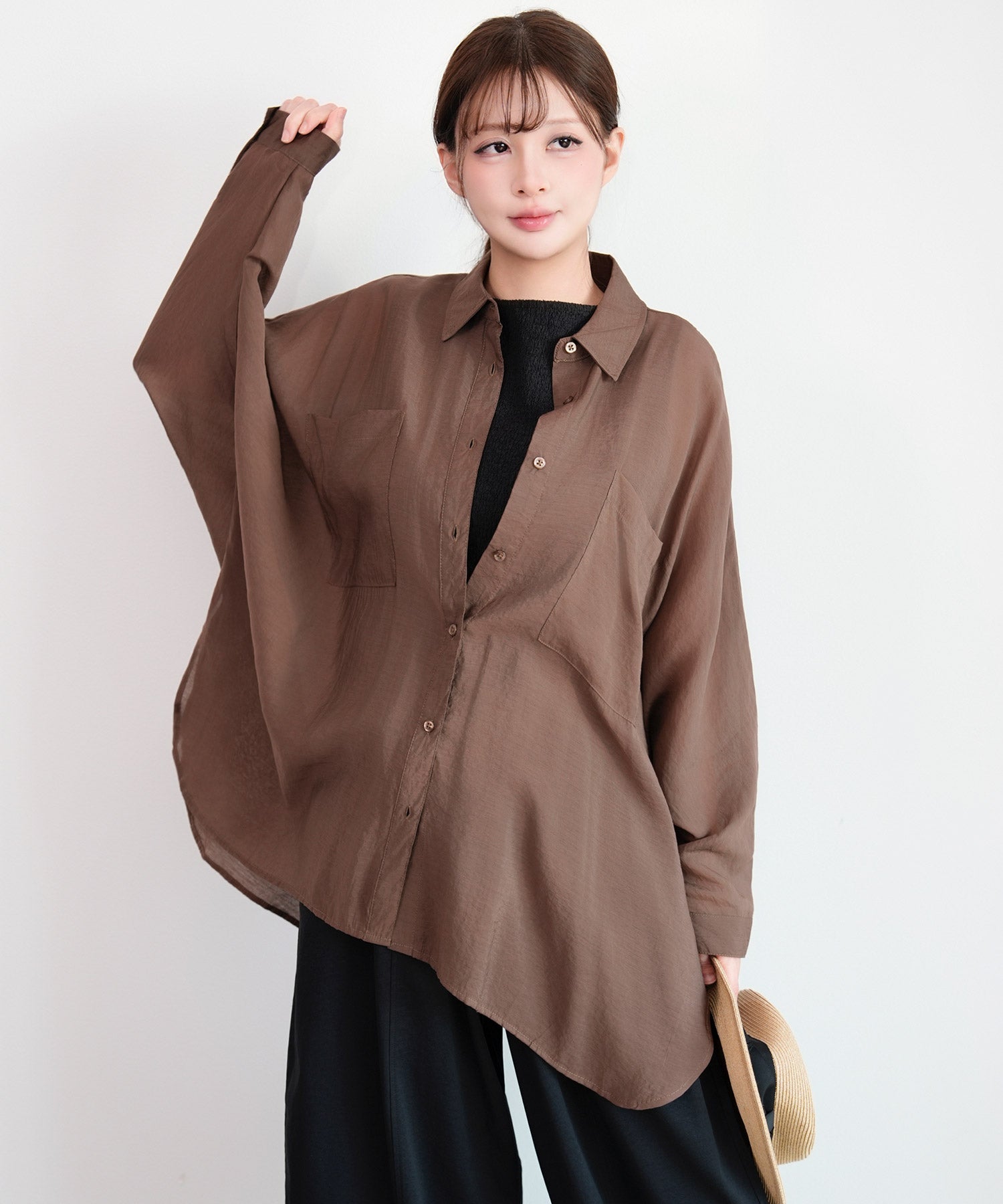 シャツ レディース オーバーサイズ 透け感dsrb4558 ブラウン – [公式
