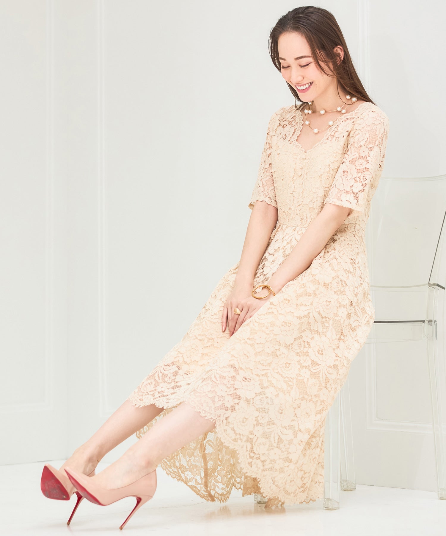 ドレス ワンピース レース 披露宴 結婚式 フォーマルパーティードレスdsy0047