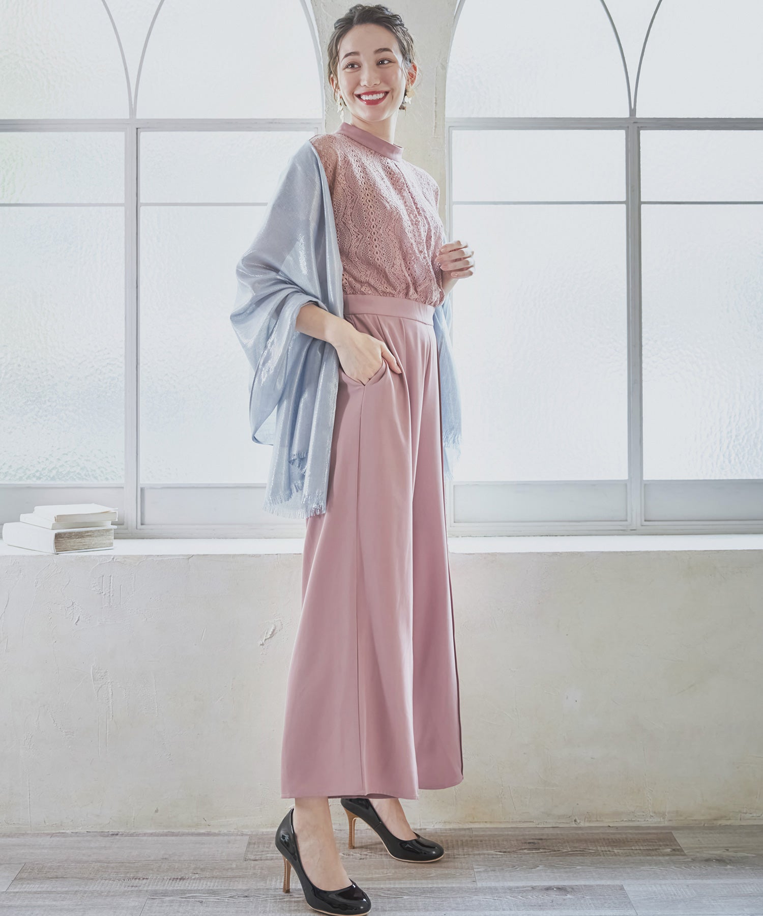 ジャンプスーツ パンツドレス ポケット付き 結婚式dsz0019