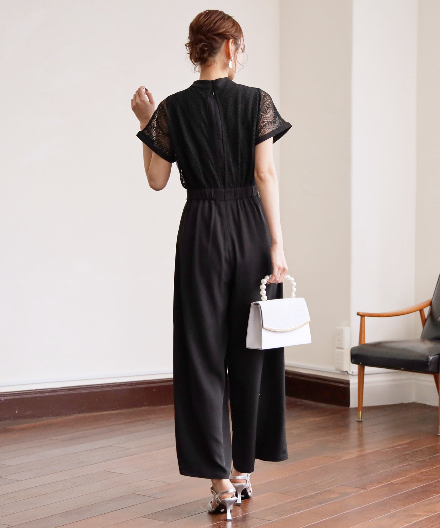 ジャンプスーツ パンツドレス ポケット付き 結婚式dsz0019 ブラック