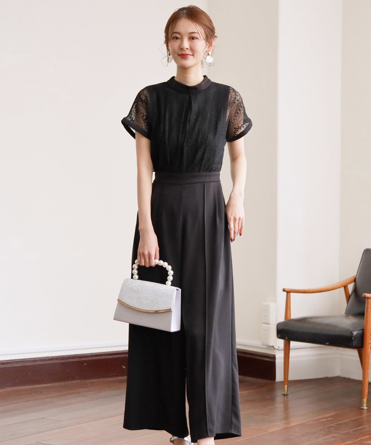 ジャンプスーツ パンツドレス ポケット付き 結婚式dsz0019 ブラック