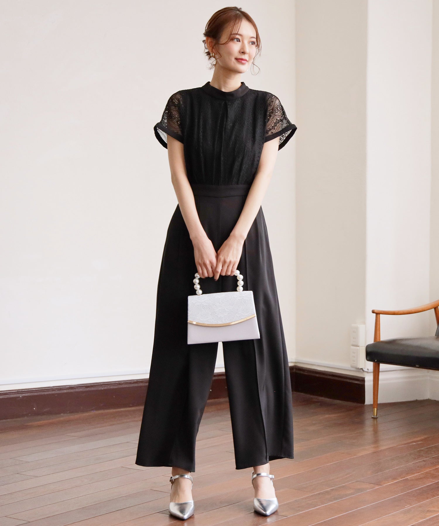 ジャンプスーツ パンツドレス ポケット付き 結婚式dsz0019 ブラック