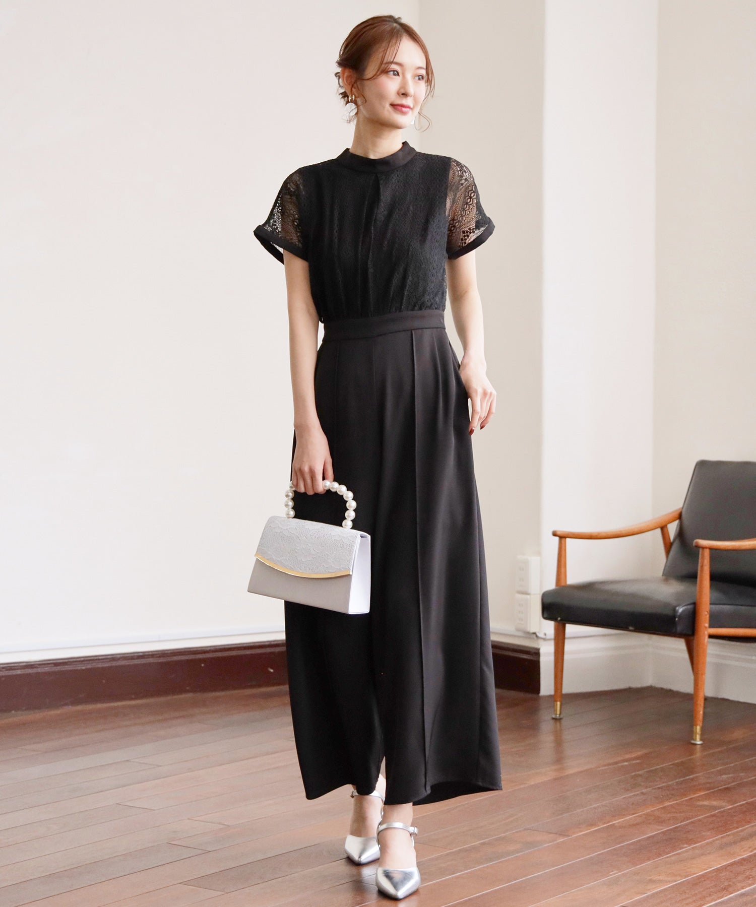 ジャンプスーツ パンツドレス ポケット付き 結婚式dsz0019 ブラック